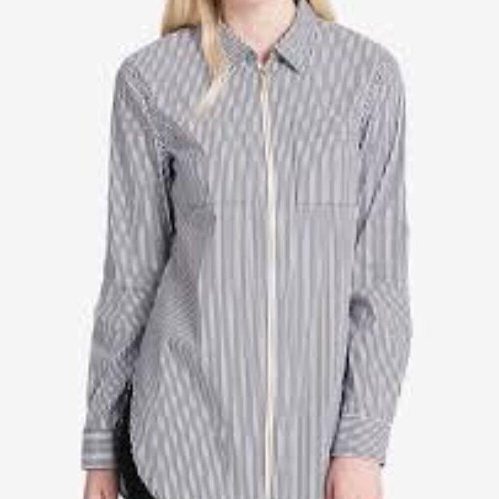 Women's Calvin Klein Front Zip Up Striped Long Sleeved Shirt